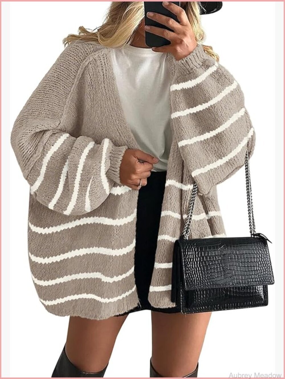 Oversized Cardigan with Lantern Sleeves Knit Open Front Lightweight
